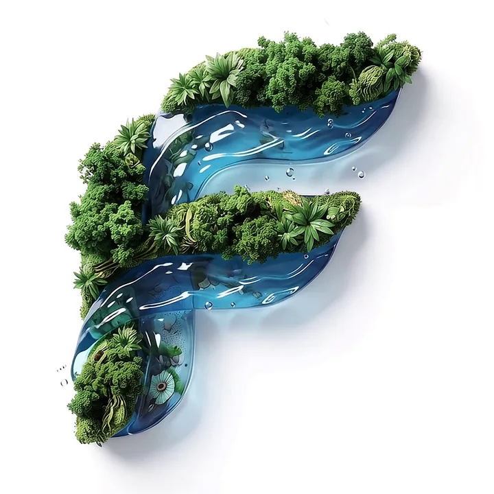 La F de Falox, hecha de agua y vegetación.